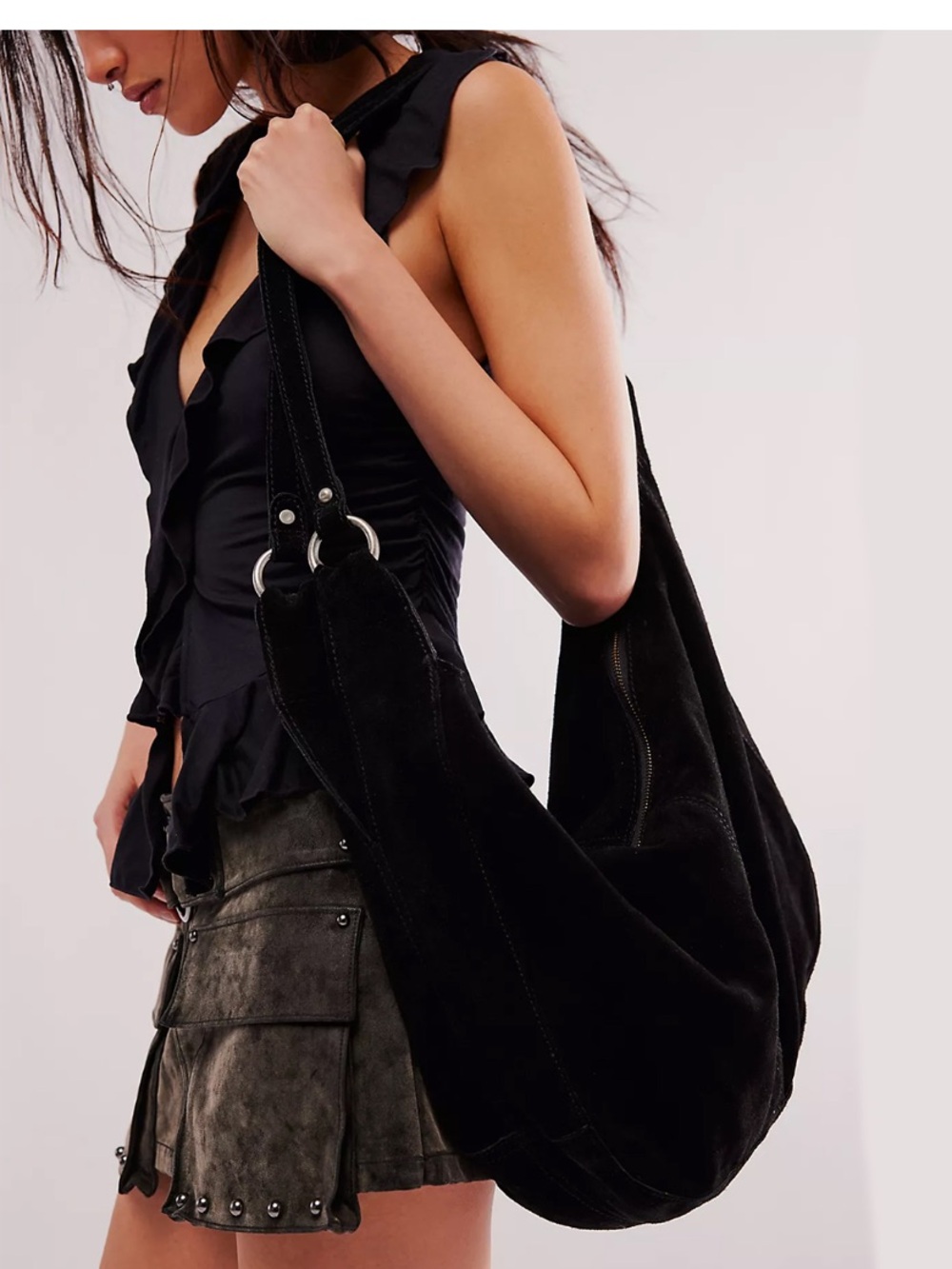 Free People Black Suede Slouchy Hobo Crossbody Bag ONLY USED ONCE